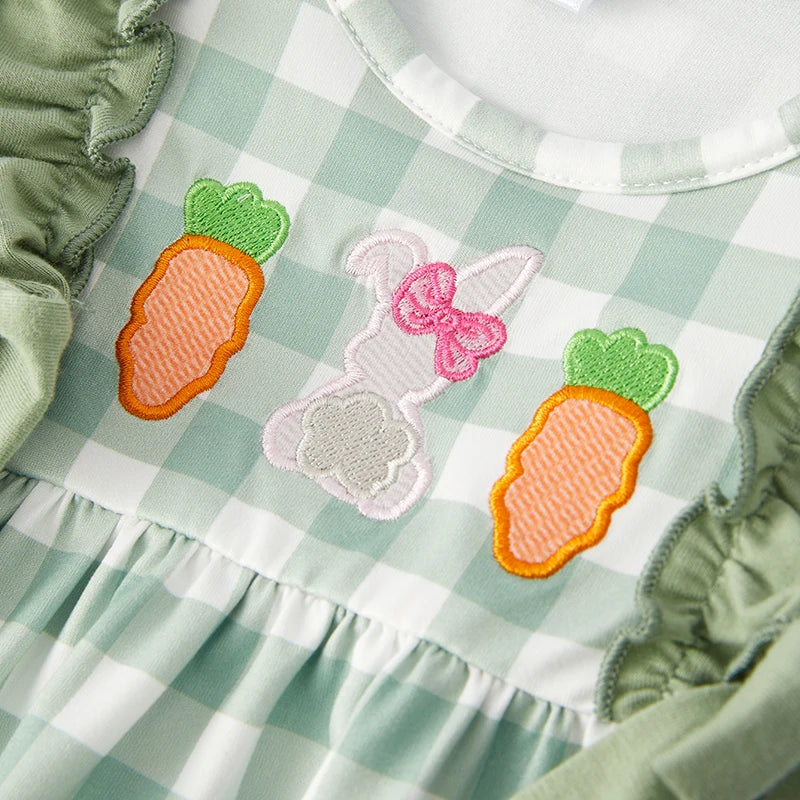 Green Gingham Romper with adorable carrot & bunny