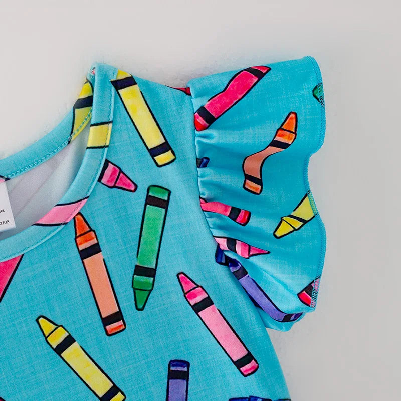Back To School Pencil Print Short Sleeve Dress