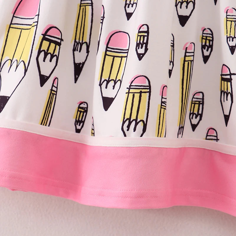 Back To School Pink Pencil Embroidery Dress
