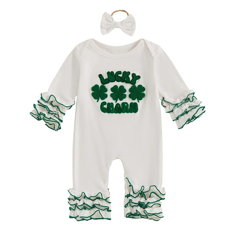 St Patricks Day Lucky Charm Ruffle Romper