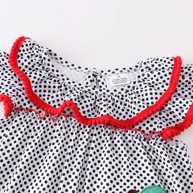 Back To School Polka Dot Apple Embroidery Shorts Set