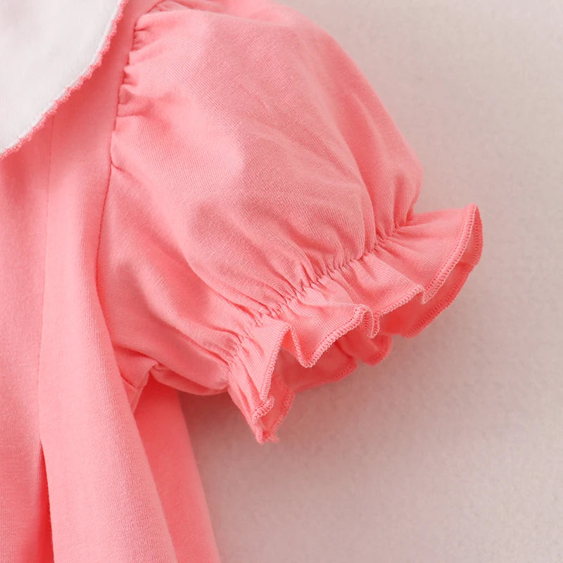 Back To School Coral Crayon Embroidery Cotton Dress