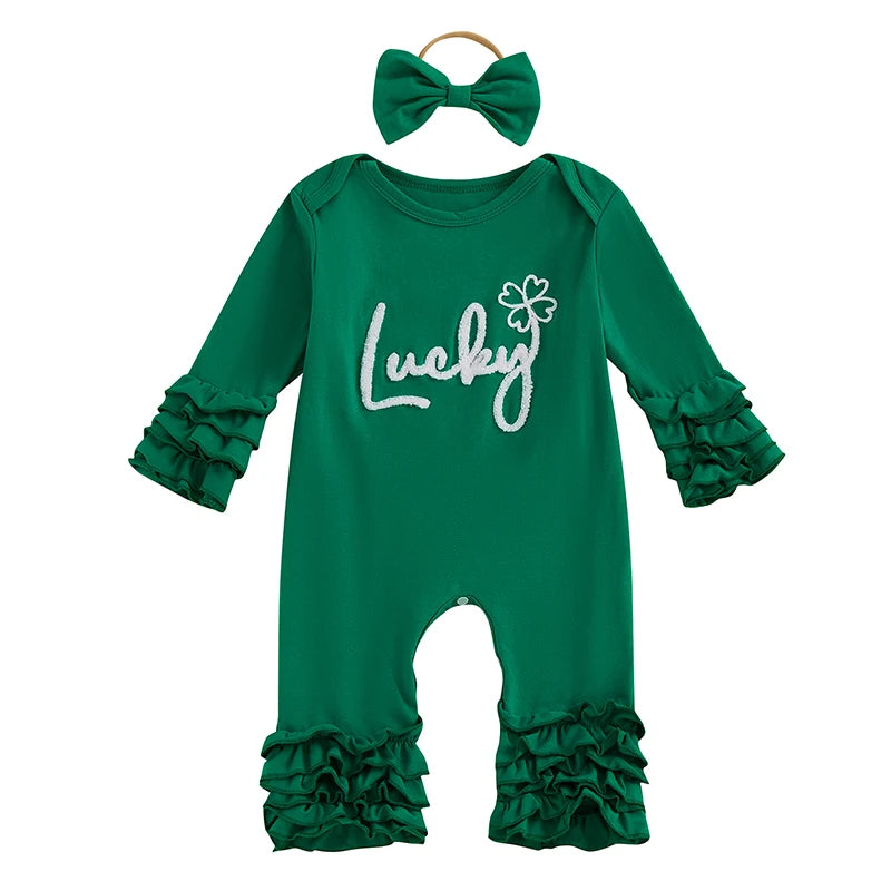 St Patricks Day Lucky Charm Ruffle Romper