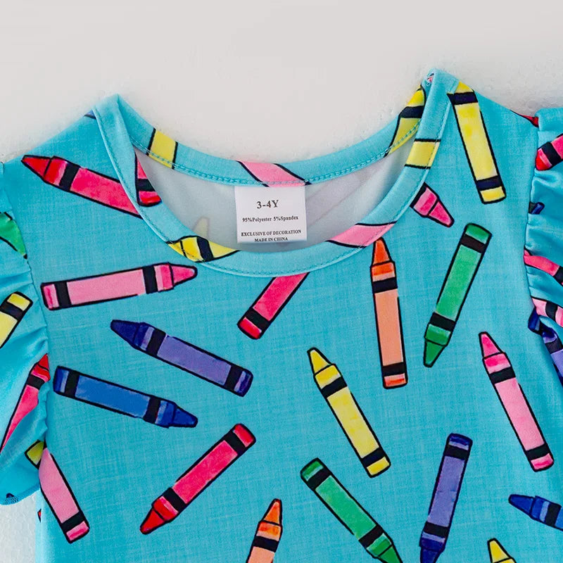 Back To School Pencil Print Short Sleeve Dress