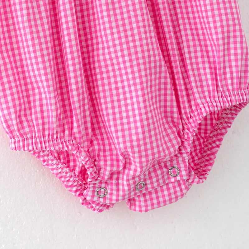Pink Gingham Baby Romper with Pink Bunnies