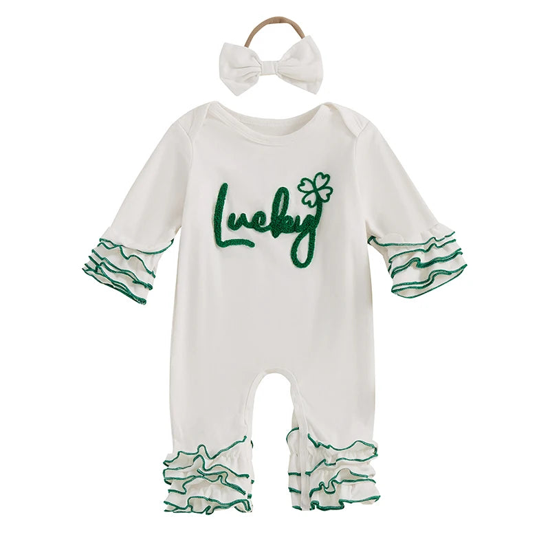 St Patricks Day Lucky Charm Ruffle Romper