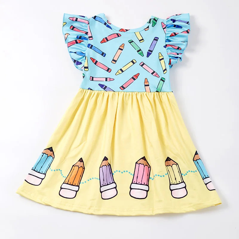 Back To School Pencil Dress Blue & Yellow