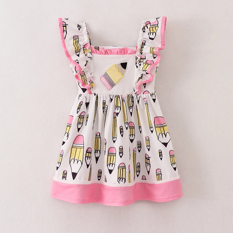 Back To School Pink Pencil Embroidery Dress