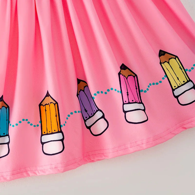 Back To School Pencil Print Short Sleeve Dress