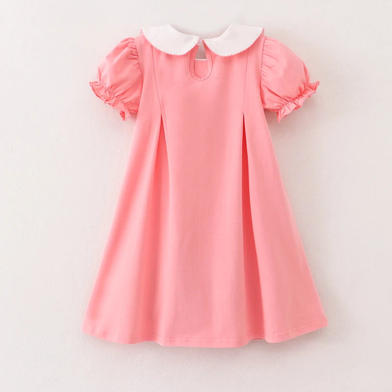 Back To School Coral Crayon Embroidery Cotton Dress