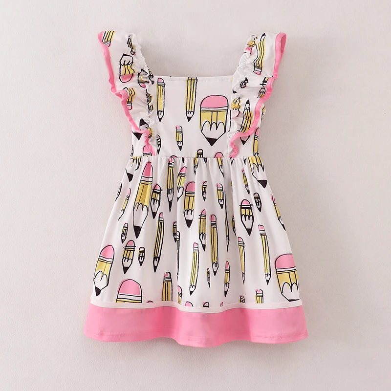 Back To School Pink Pencil Embroidery Dress