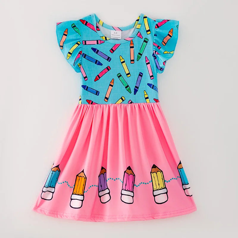 Back To School Pencil Print Short Sleeve Dress