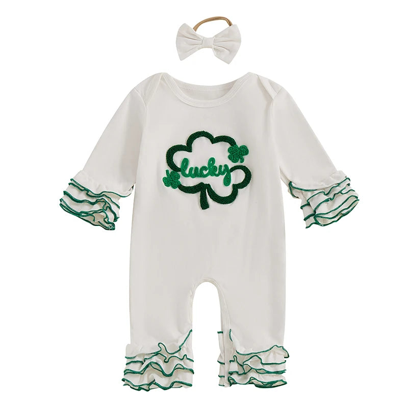 St Patricks Day Lucky Charm Ruffle Romper