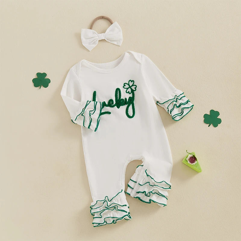 St Patricks Day Lucky Charm Ruffle Romper