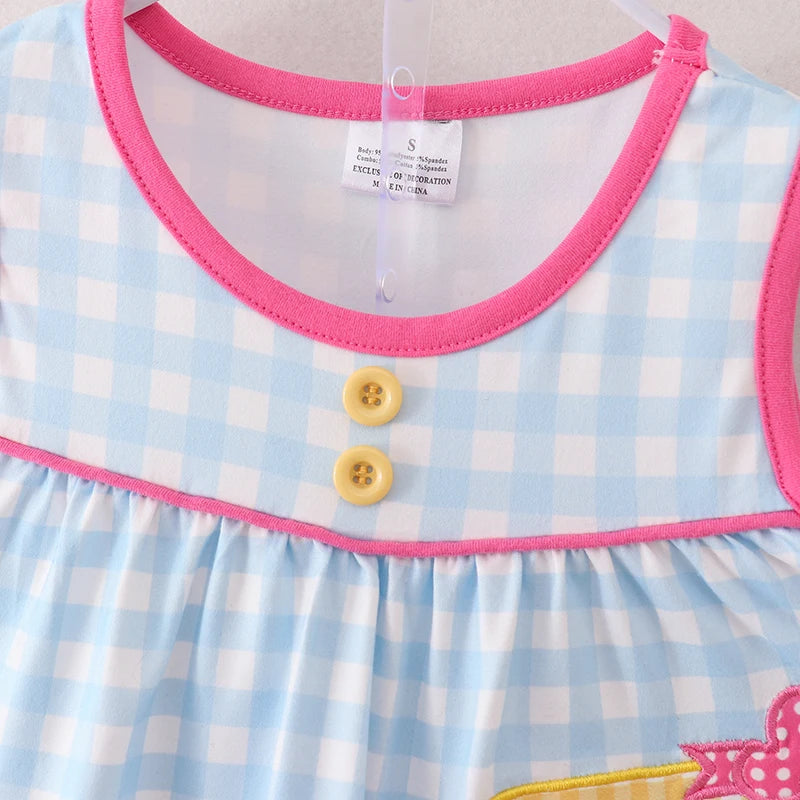 Back To School BusApplique Plaid Short Set