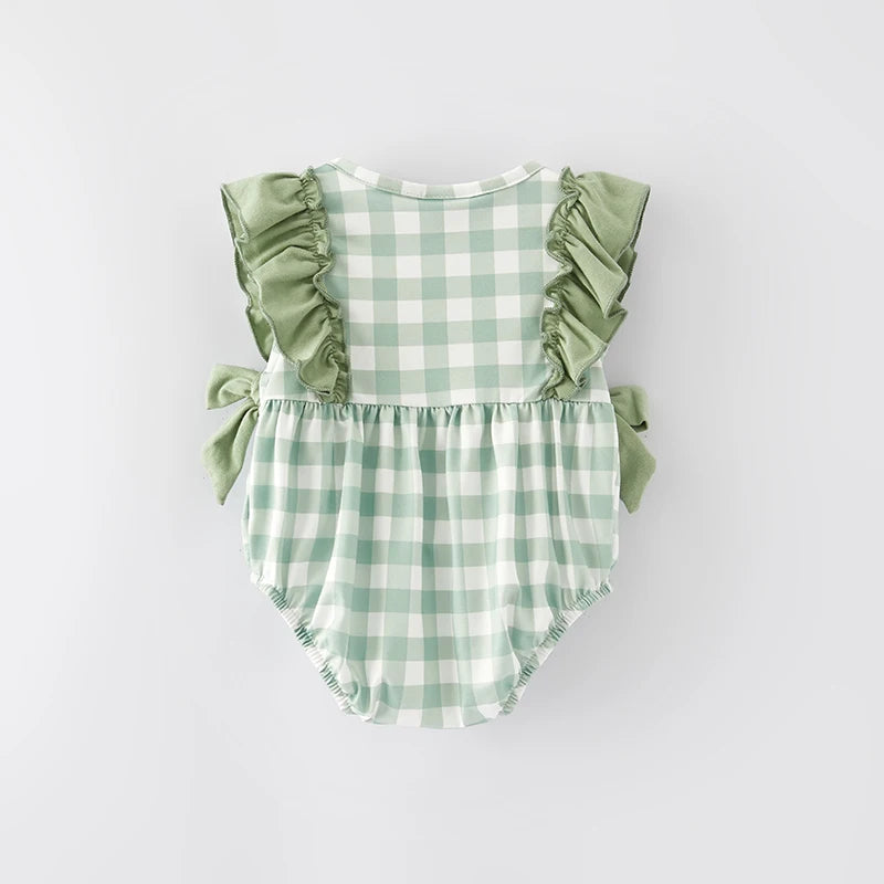 Green Gingham Romper with adorable carrot & bunny