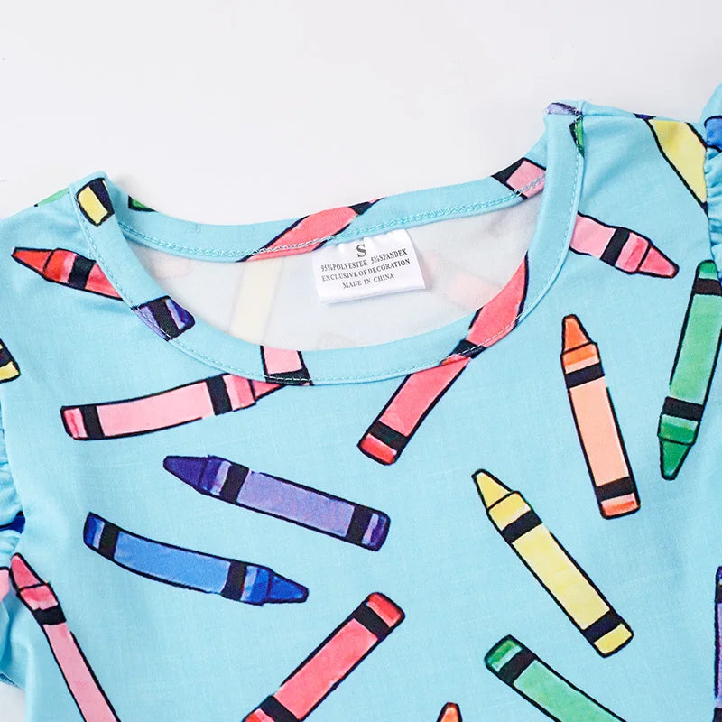 Back To School Pencil Dress Blue & Yellow