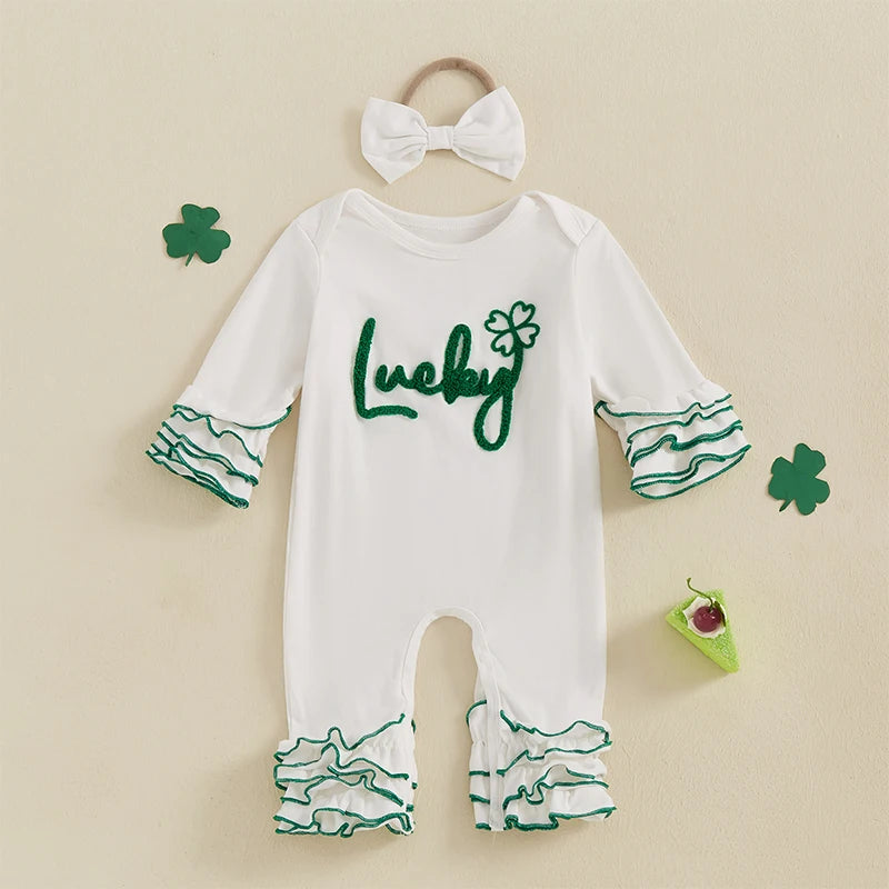 St Patricks Day Lucky Charm Ruffle Romper