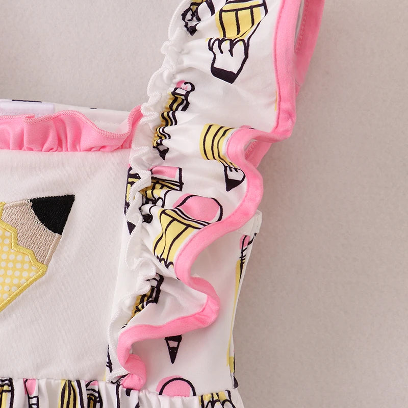 Back To School Pink Pencil Embroidery Dress