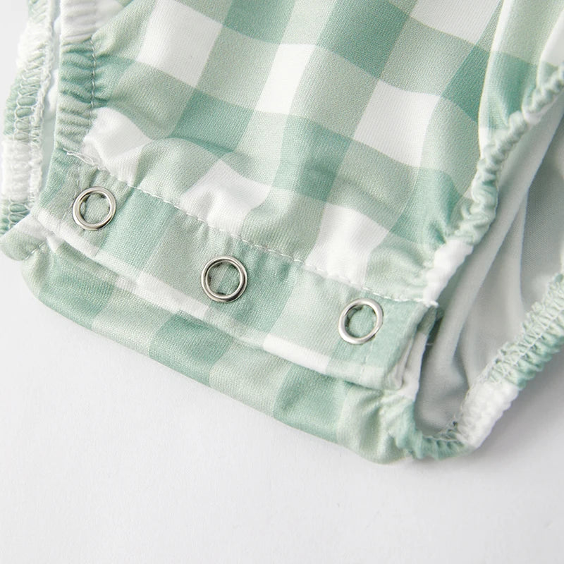 Green Gingham Romper with adorable carrot & bunny