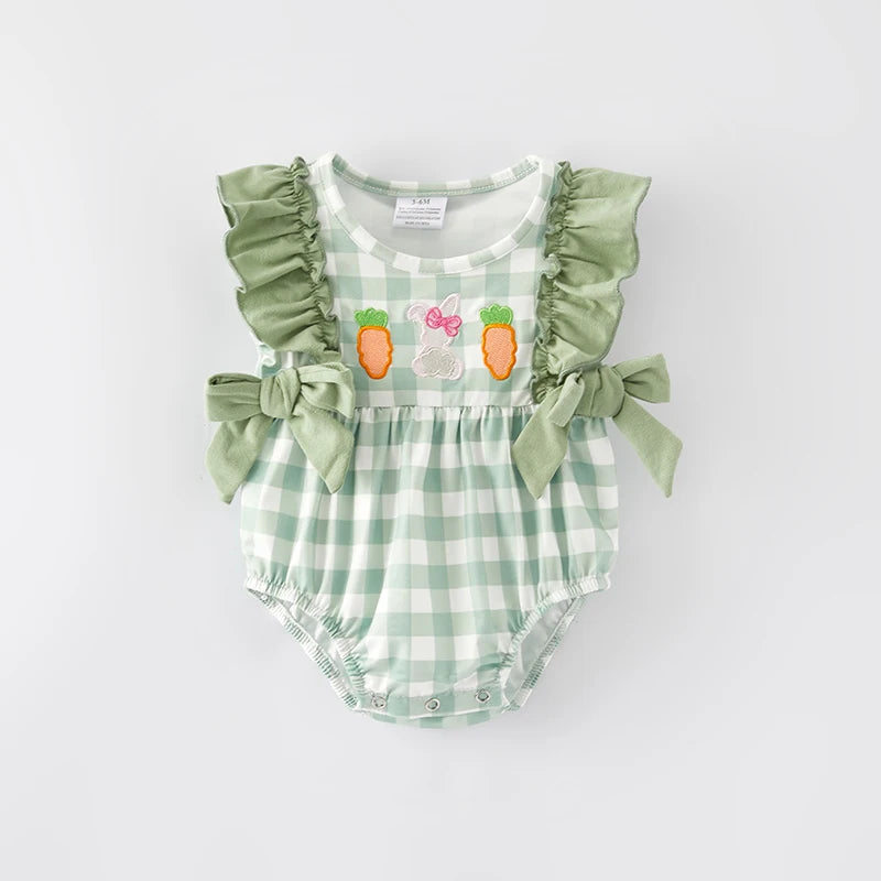 Green Gingham Romper with adorable carrot & bunny
