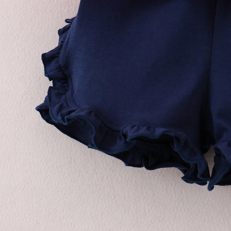 Back To School Woven Plaid ABC Embroidery Short Set