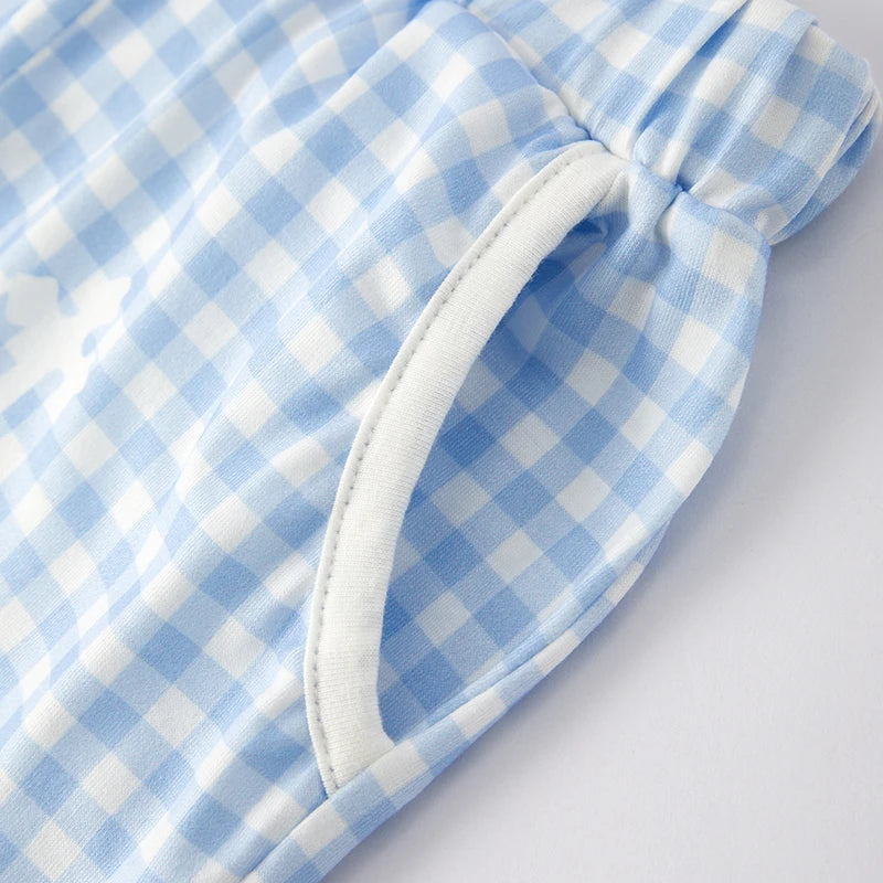 Jesus Loves Me Boys Blue Gingham Short Set