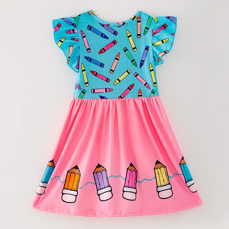 Back To School Pencil Print Short Sleeve Dress