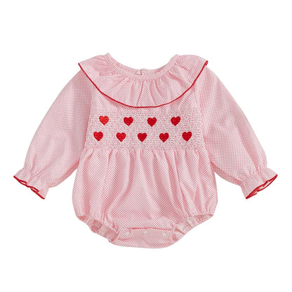 My First Valentines Day Outfit Heart Smocked Bubble Romper