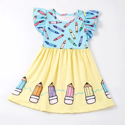 Back To School Pencil Dress Blue & Yellow