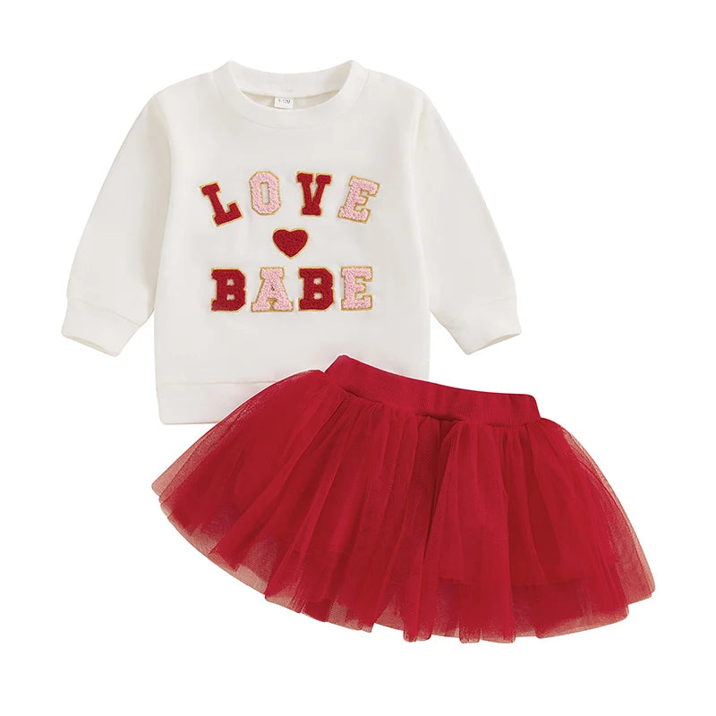 Long Sleeve Sweatshirt Pullover Red Tulle Tutu Valentines Outfit