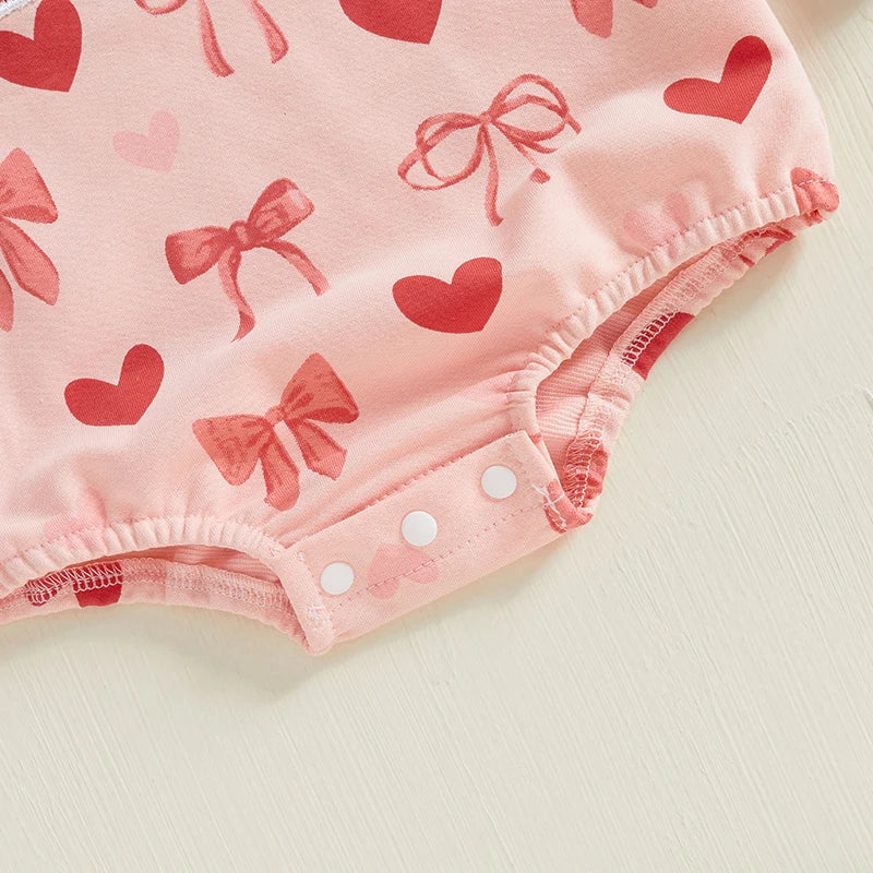 Long Sleeve Crewneck Bow Heart Sweatshirt Romper with Headband