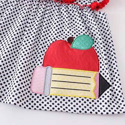 Back To School Polka Dot Apple Embroidery Shorts Set