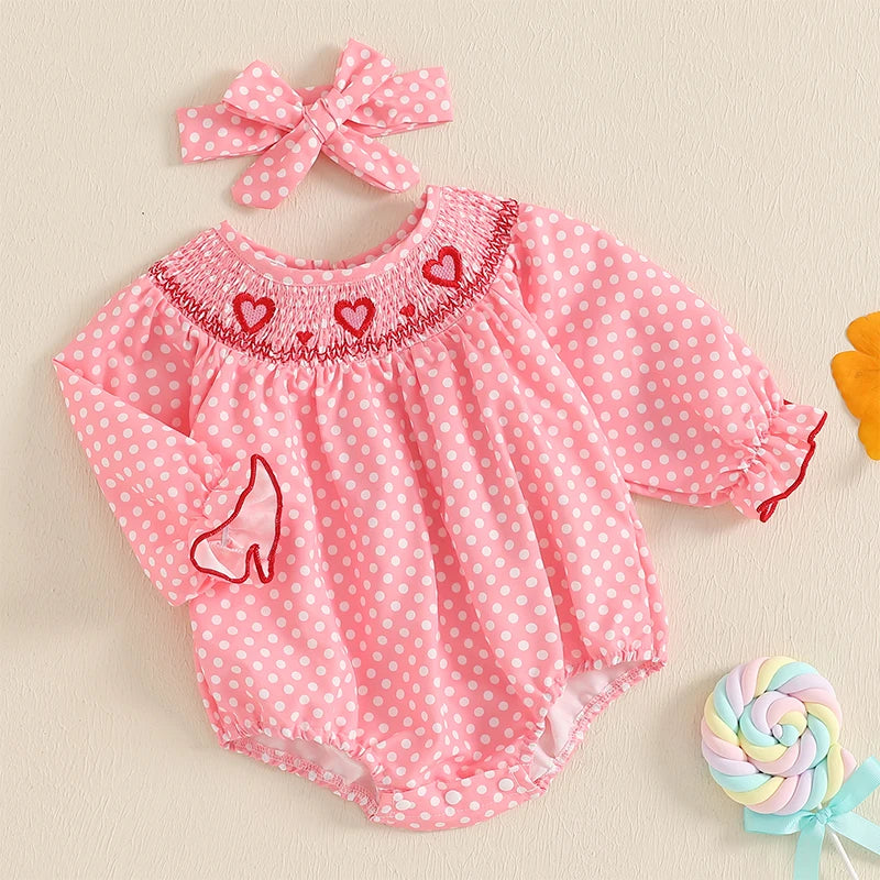 Embroidery Love Heart Smocked Bubble Romper