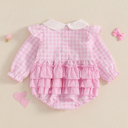 Baby Girl Bubble Romper Long Sleeve with Bow Embroidery