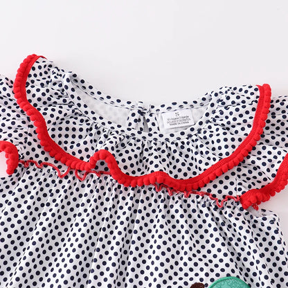 Back To School Polka Dot Apple Embroidery Shorts Set