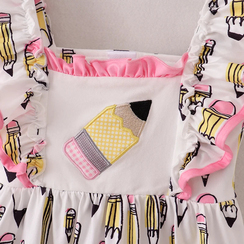 Back To School Pink Pencil Embroidery Dress