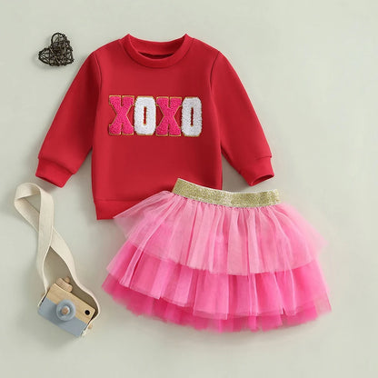 2 Piece Valentine's Day Toddler Outfit Tutu skirt