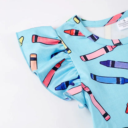 Back To School Pencil Dress Blue & Yellow