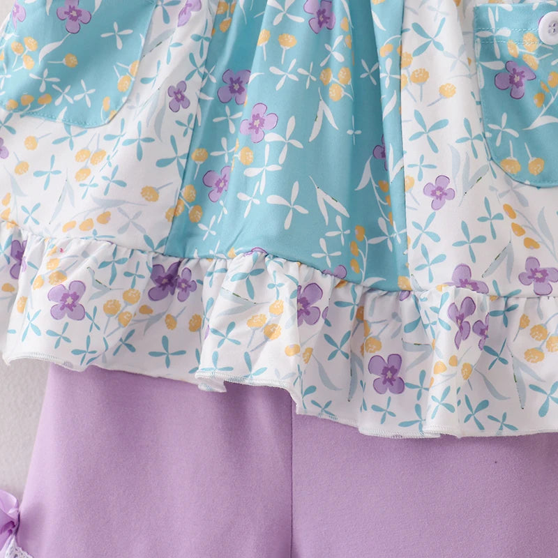 Lavender Floral Ruffles Shorts Set