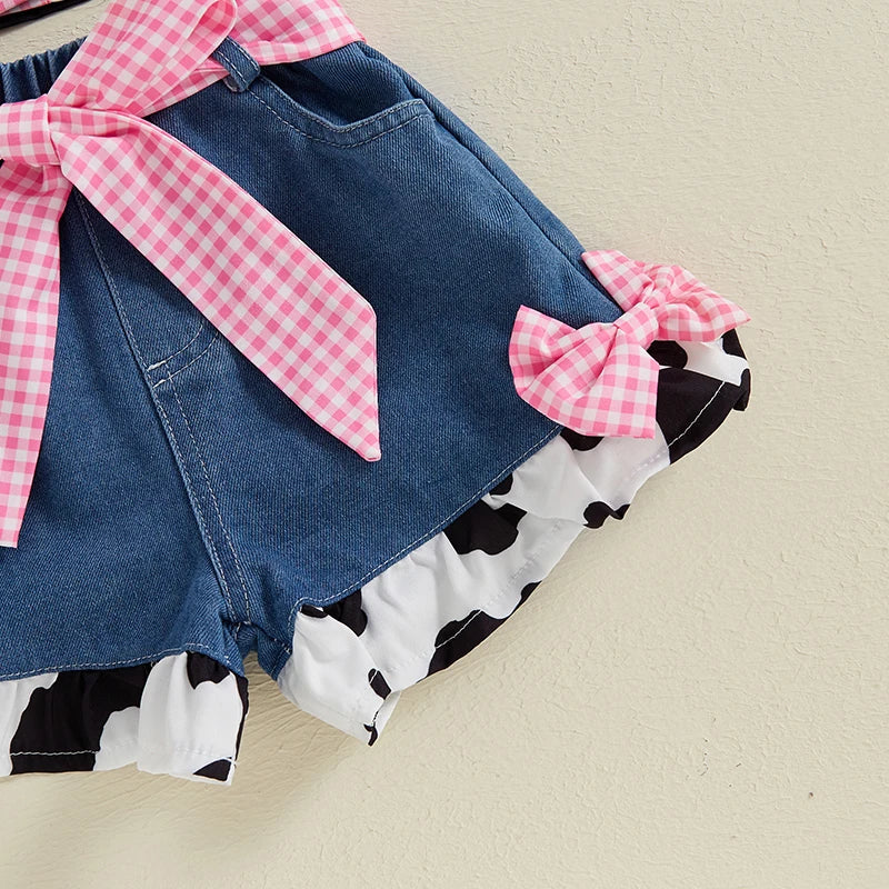 Cow Print Blouse & Shorts Set