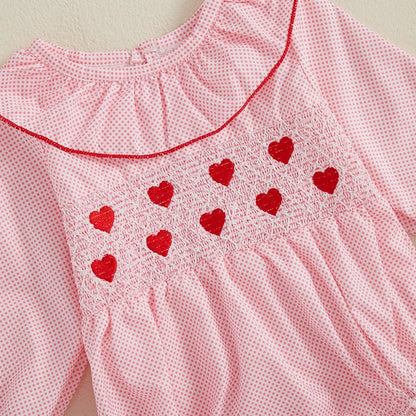 My First Valentines Day Outfit Heart Smocked Bubble Romper