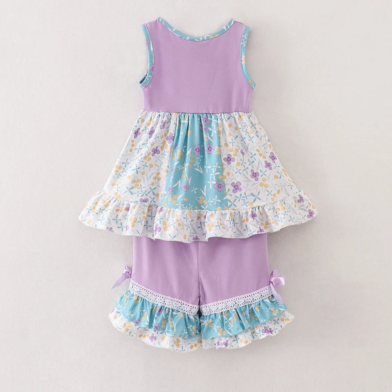Lavender Floral Ruffles Shorts Set
