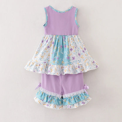 Lavender Floral Ruffles Shorts Set