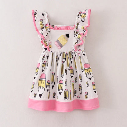 Back To School Pink Pencil Embroidery Dress