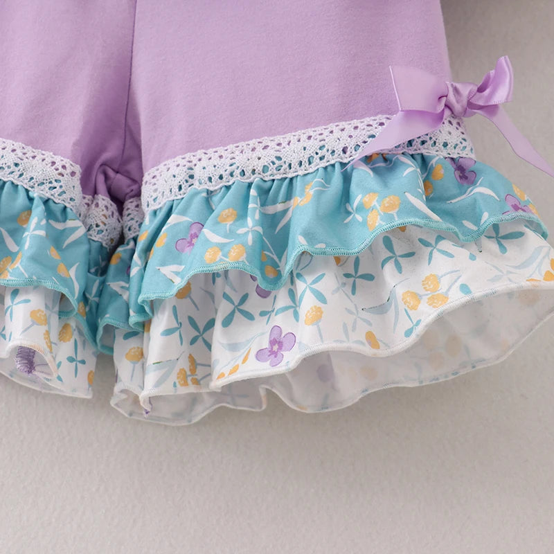 Lavender Floral Ruffles Shorts Set
