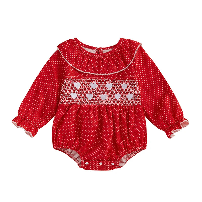 My First Valentines Day Outfit Heart Smocked Bubble Romper