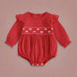 Baby Girl Bubble Romper Long Sleeve with Bow Embroidery