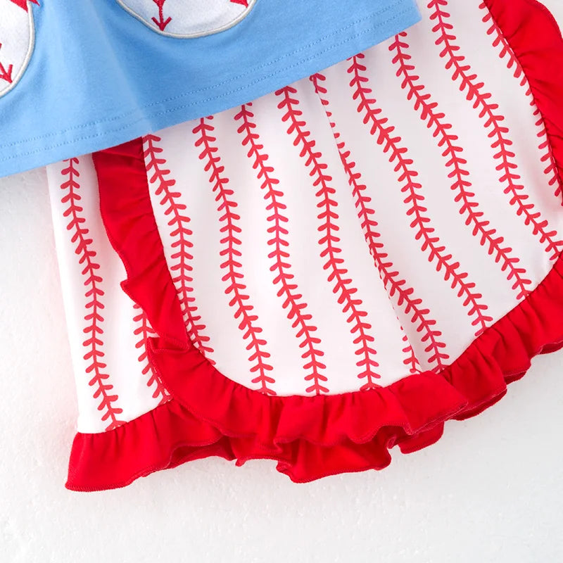 Take Me Out To The Ball Game Blue & Red Ruffled Shorts Set