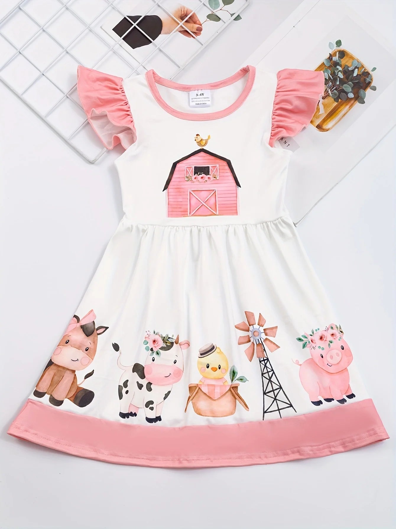 Farm Animal print ruffled sleeveless dress